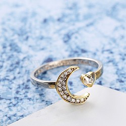 Латунные кольца из манжеты с прозрачным цирконием, регулируемые кольца, Луна и сердце, платиной и золотом