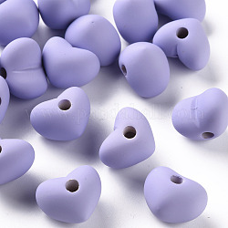Perles acryliques, de Style caoutchouté, demi-percés perles, cœur, lilas, 14.5x18.5x13.5mm, Trou: 3.5mm