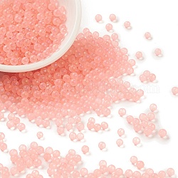Luminous Transparent Glass Seed Round Beads, No Hole/Undrilled, Grade A, Salmon, 2~2.5mm, about 10000pcs/bag