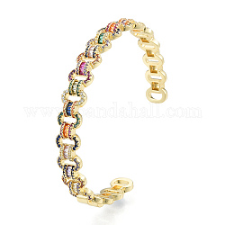 Кубический цирконий овальный открытый браслет-манжета, золотые латунные украшения для женщин, без никеля , красочный, внутренний диаметр: 2-3/8 дюйм (6 см)