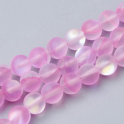 Synthetische Mondstein Perlen Stränge, holographische Perlen, gefärbt, matt, Runde, neon rosa , 8 mm, Bohrung: 0.7 mm, 47~48 Stk. / Strang, 15 Zoll