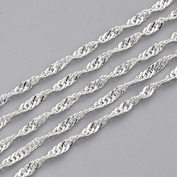 Soldered Brass Covered Iron Singapore Chains, Water Wave Chains, with Spool, Silver Color Plated, 2x1.2x0.3mm, about 328.08 Feet(100m)/roll
