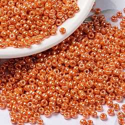 Perles rocailles miyuki rondes, Perles de rocaille japonais, 8/0, (rr423) lustre orange clair opaque, 8/0, 3mm, Trou: 1mm, environ 2111~2277 pcs/50 g