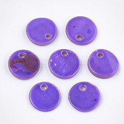 Breloques en coquille d'eau douce, teinte, plat rond, bleu violet, 10x1.5~2mm, Trou: 1.5mm