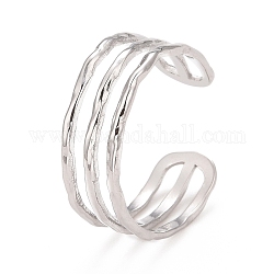 304 anillo de puño abierto de triple línea de acero inoxidable para mujer, color acero inoxidable, nosotros tamaño 9 (18.9 mm)