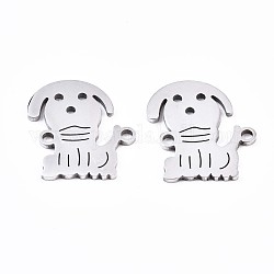 201 Stainless Steel Link Connectors, Laser Cut, Dog, Stainless Steel Color, 15.5x14x1mm, Hole: 1.4mm