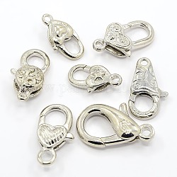 Alloy Lobster Claw Clasps, Nickel Free, Platinum, 21~30x10~15x5~10mm, Hole: 2~4mm