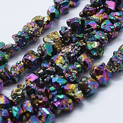 Perles de quartz druzy naturelles galvanisées, pépites, multi-couleur plaquée, 4~8x4~6mm, Trou: 1mm, 15.7 pouce (40 cm)