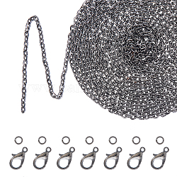 Kits de bijoux diy, avec des chaînes de câbles en fer non soudées (avec du papier cartonné), Fermoirs mousquetons en alliage de zinc et 304 anneau ouvert en acier inoxydable., gunmetal