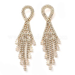Brass Micro Pave Cubic Zirconia Stud Earrings, Tassel Earring for Women, Long-Lasting Plated, Golden, 67x20mm
