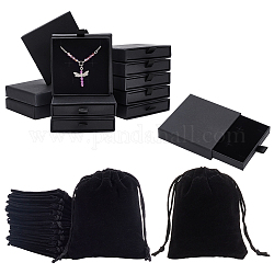 NBEADS 12 Pcs Jewelry Gift Boxes with 12 Pcs Velvet Bags, Cardboard Small Gift Box Bracelet Storage Boxes for Wedding Birthday Gift Xmas Jewelry Wrapping, Black