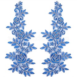 Apliques de encaje de bordado metálico de poliéster, accesorios de adorno para cheongsam, vestido, flor, azul real, 360x145x1mm