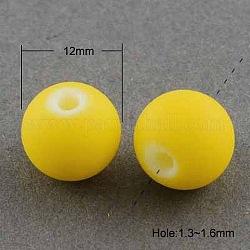 Painted Glass Bead Strands, Rubberized Style, Round, Gold, 12mm, Hole: 1.3~1.6mm, 31.4inch