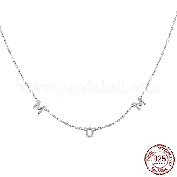 Rhodium Plated 925 Sterling Silver Pendant Necklaces, Word Mom, for Mother's Day, Platinum, 15.75 inch(40cm)