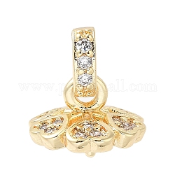 Brass Micro Pave Cubic Zirconia Peg Bails, Cup Peg Bails, Flower, Real 14K Gold Plated, 7x9.5x9.5mm, Hole: 3x2mm, Pin: 1mm