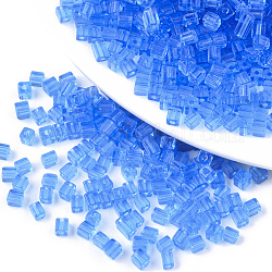 6/0 Perlas de semillas de vidrio, colores transparentes, agujero redondo, cubo, azul dodger, 6/0, 3~7x3.5x3.5mm, agujero: 1.2 mm, aproximamente 4500 unidades / bolsa