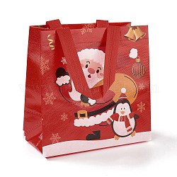 Ламинированные нетканые водонепроницаемые сумки на рождественскую тематику, Многоразовые сумки для покупок для тяжелых условий хранения, прямоугольник с ручками, огнеупорный кирпич, Санта-Клаус фон, 21.5x11x21.2 см