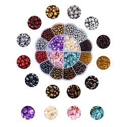 Kits de fabrication de bijoux diy, y compris 6/0 couleurs métalliques rondes et ceylan et peinture transparente et de cuisson et perles de rocaille en verre à trou rond doublées d'argent, perles de coquillage d'eau douce teintes à la puce, couleur mixte, perles: 1100~1220 pcs / boîte