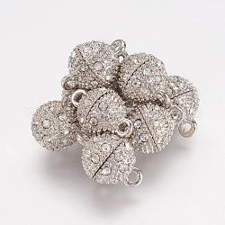 Alloy Rhinestone Magnetic Clasps with Loops, Oval, Platinum, 16x10mm, Hole: 1.5mm
