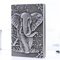 Cahier en cuir 3d pu, avec du papier à l'intérieur, rectangle avec motif éléphant, pour les fournitures de bureau scolaire, argent antique, 215x145mm