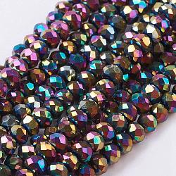 Sfaccettato rondelle fili di perle di vetro placca, multicolore placcato, 3x2mm, Foro: 1 mm, circa 165~169pcs/filo, 15~16 pollice (38~40 cm)