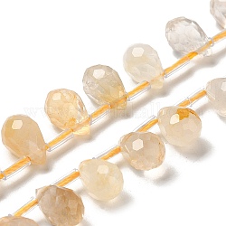Natural Citrine Beads Strands, Faceted, Top Drilled, Teardrop, 9~10.5x6~6.5mm, Hole: 0.7mm, about 45pcs/strand, 15.59~16.14''(39.6~41cm)