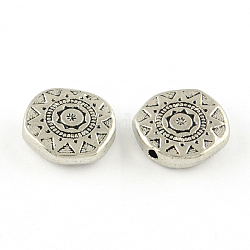 Tibetischer stil legierung perlen, Cadmiumfrei und Nickel frei und Bleifrei, Flachrund, Antik Silber Farbe, 13x13x4 mm, Bohrung: 2 mm