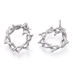 Rack Plating Alloy Wire Wrapped Ring Stud Earrings with 925 Sterling Silver Pins for Women, Lead Free & Nickel Free & Cadmium Free, Platinum, 21x22mm, Pin: 0.7mm