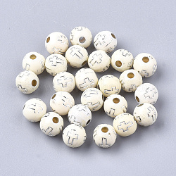 Beschichtung Acryl-Perlen, Silber Metall umschlungen, Runde mit Quer, beige, 8 mm, Bohrung: 2 mm, ca. 1800 Stk. / 500 g