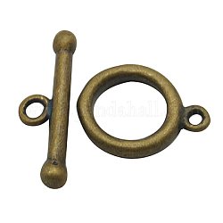Fermoirs T en laiton, bronze antique, anneau: 14x11x2 mm, Trou: 1.5mm, bar: 19x6 mm