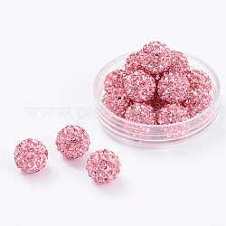 Pave Disco Ball Beads, Polymer Clay Rhinestone Beads, Grade A, Round, Light Rose, PP14(2~2.1mm), 10mm, Hole: 1.0~1.2mm