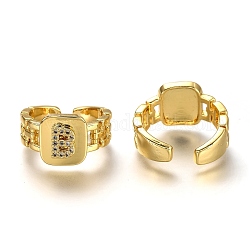 Латунные кольца из манжеты с прозрачным цирконием, открытые кольца, долговечный, прямоугольные, золотые, letter.b, размер США 7 1/4 (17.5 мм)