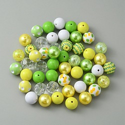 Set di perline acriliche opache, tema limone, tondo, prato verde, 18~20x18~19mm, Foro: 2~3 mm