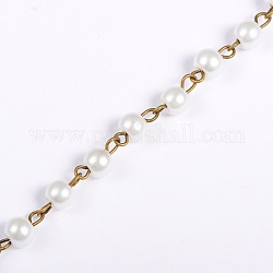 Perlas de cristal redondas hechas a mano cadenas para hacer collares pulseras, con alfiler de bronce antiguo, sin soldar, blanco, 39.3 pulgada, grano: 6 mm