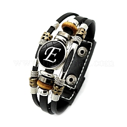 Bracelets à talons tressés, Bracelets multi-rangs avec cordon en cuir, bracelet lettre en verre, lettre e, 8-1/8 pouce (20.5 cm)