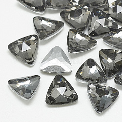 Cabujones de cristal con rhinestone, espalda plateada, facetados, triángulo, diamante negro, 9.5x10x4mm