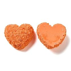 Opaque Resin Cabochons, Heart, Orange, 22.5x25x11mm
