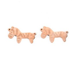 304 Stainless Steel Links Connectors, Laser Cut, Zebra, Rose Gold, 21.5x11x1mm, Hole: 1mm