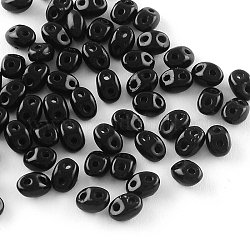 2 отверстие бисер, Чешские Бусины, чёрные, 5x3.5x3 мм, отверстие : 0.5 мм, около 650 шт / упаковка