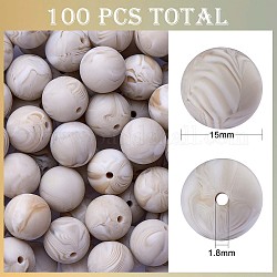 100 pièces perles de silicone perles rondes en caoutchouc 15mm perles d'espacement en vrac pour fournitures de bricolage bijoux fabrication de porte-clés, couleur d'argent, 15mm