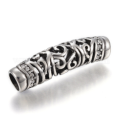Perlas de tubo de 304 acero inoxidable, con diamante de imitación, plata antigua, 40x10mm, agujero: 6 mm