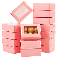 Boîtes à cadeaux en carton, rectangle avec fenêtres transparentes en pvc, rose, 6x8.5x3 cm