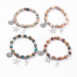 Bracelets en pierre gemme naturelle avec breloque, avec pendentifs de style tibétain, soleil & étoile & lune, 2-1/4 pouce (57 mm)