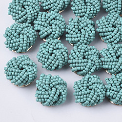 Стеклянные бусы кабошоны, кассетные шарики, с настройками перфорированного диска с позолоченным железом, цветок, темные голубые, 19~20x10~12 мм