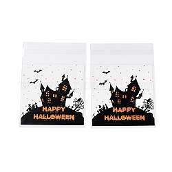 Kunststoff-Backgeschirrbeutel mit Halloween-Motiv, mit selbstklebendem, für Schokolade, Süßigkeiten, Kekse, Viereck, Haus, 130x100x0.2 mm, ca. 100 Stk. / Beutel