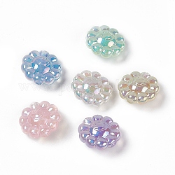 Uv placage acrylique perles européennes, Perles avec un grand trou   , avec de la poudre de paillettes, couleur ab , fleur avec le visage souriant, couleur mixte, 23.5x24x12mm, Trou: 4mm