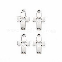 Tibetan Style Alloy Pendants, Cadmium Free & Lead Free, Cross with Heart, Antique Silver, 19x10.5x2mm, Hole: 1.6mm, about 1360pcs/1000g