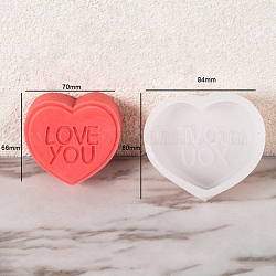 DIY Silicone Heart with Word Soap Molds, for Handmade Soap Making, Valentine's Day, White, 84x80x34mm