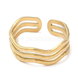 Placage ionique (ip) 304 anneau de manchette ouvert triple ligne en acier inoxydable pour femme, véritable 18k plaqué or, nous taille 7 (17.3 mm)