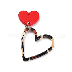 Pendenti in acrilico opaco di San Valentino, con anelli di salto di ferro, cuore leopardato, rosso, 48x33.5x2mm, Foro: 1.8 mm